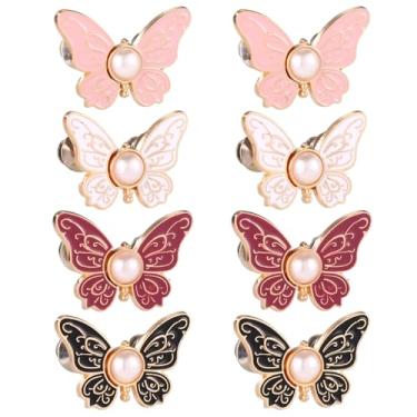 Imagem de 8un Fixadores Cintura de Borboleta, 4 Cores Clipes Aperto Cintura Delicados e Removíveis de Borboleta com Enfeite Pérola para Jeans Soltos Calças Blusões Casacos Camisas Macacões