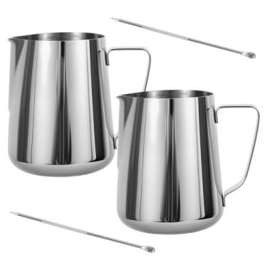 Imagem de Jarra de café com leite, copo de espumador de leite, jarro de aço inoxidável, jarro de espuma versátil, conjunto fácil de limpar latte art barista copo a vapor para cafeteria