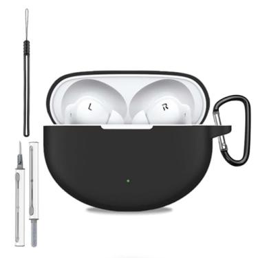Imagem de Capa para OnePlus Buds ACE 2, capa protetora de silicone para OnePlus 1+ Buds ACE 2, capa de corpo inteiro à prova de choque com proteção contra arranhões, com chaveiro, cordão e kit de limpeza, preta