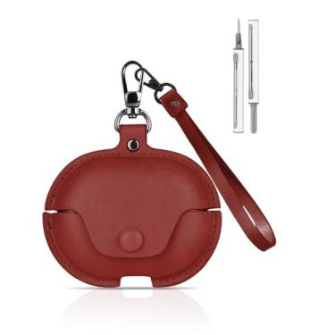 Imagem de Capa para SHOKZ OpenDots One - Capa protetora de couro vintage, design portátil à prova de choque com chaveiro e kit de limpador de fone de ouvido (vermelha)