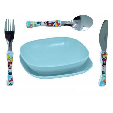 Imagem de Conjunto Pratos E Faqueiro Com 3 Pcs Mickey Kids Fundo Azul