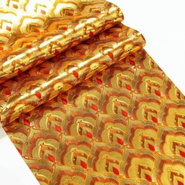 Imagem de ESSMOKO Papel de parede Buddhist Hall folha dourada refletiva PVC papel de parede não autoadesivo amarelo nuvem auspiciosa sala de estar adesivo de teto laranja dourado 53 * 950 cm