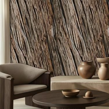 Imagem de ESSMOKO Papel de parede 3D grão de madeira PVC material impermeável papel de parede autoadesivo para sala de estar, cozinha, quarto e banheiro marrom 45 * 300 cm