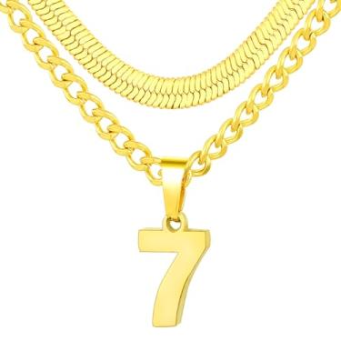 Imagem de Colar de número, colar em camadas para homens, meninos e crianças, colar com números para meninos atletas, corrente de aço inoxidável de 45,7 cm + 50 cm para homens com pingente de número, colares de