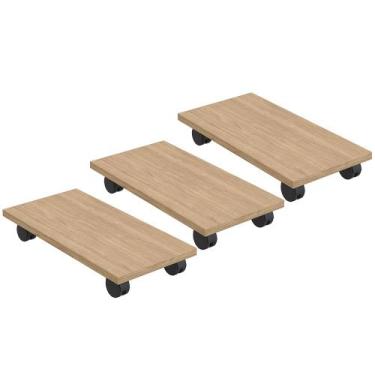 Imagem de Kit 03 Suportes Para Cpu Com Rodízios Cyber L03 Amadeirado - Lyam - Ly