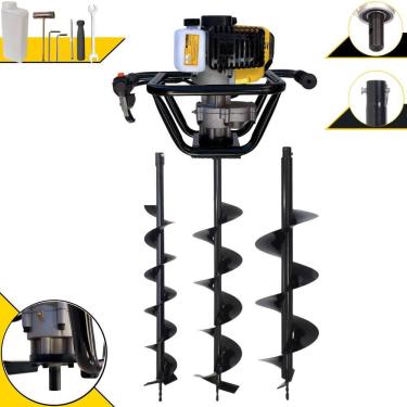 Imagem de Trado Motorizado À Gasolina Lynus PSL517 52cc 1,8HP Perfurador de Solo Profissional + Brocas 80x10cm, 80x15cm e 80x20cm