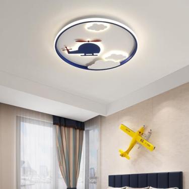 Imagem de Luminária de teto LED regulável criativa para quarto infantil, avião, helicóptero, lâmpada de teto, quarto infantil, iluminação de teto moderna, desenho animado com controle remoto para quar