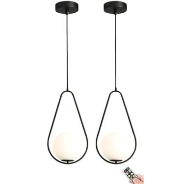 Imagem de Luminária pendente sem fio com lâmpada recarregável regulável e temporizador, operada por bateria, globo, luz de teto suspensa para cozinha, ilha, mesa de jantar, sala de estar, quarto