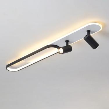 Imagem de Lustre longo de LED moderno com holofote, luminária de teto geométrica embutida, faixa linear próxima ao teto, lâmpada para quarto, sala de estar, cozinha e escritório 4000K