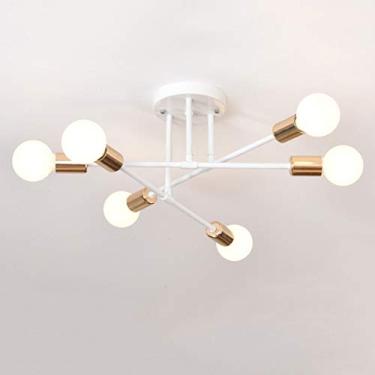 Imagem de Lustre moderno de 6 luzes douradas, luminária de teto embutida para sala de estar, sala de jantar, corredor, estilo nórdico, com soquete de lâmpada E27