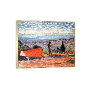 Imagem de Impressão em tela famosa pintura paisagem arte de parede gado - pôster de moldura prata para decoração de casa 70 x 85 cm 27 x 33 pol