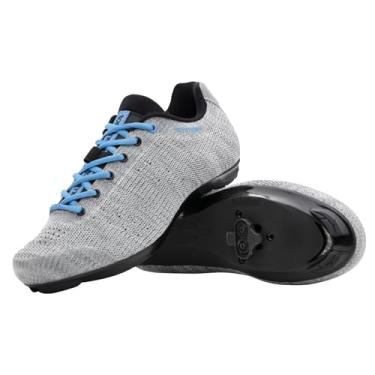 Imagem de Tênis de ciclismo feminino Tommaso Pista Aria Knit Spin Class Ready e conjunto com presilha compatível, Look Delta, SPD - Preto, Rosa, Cinza, Azul, Grey/Blue - Spd, 6