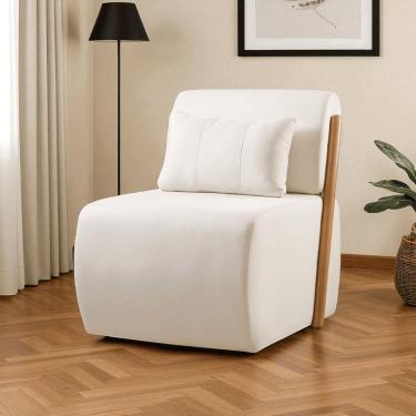 Imagem de Poltrona para Sala de Estar Madeira Maciça Cecília Luxo Bege Claro