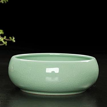 Imagem de Vaso de cerâmica rachado no forno, vaso de plantas suculentas plantador de jardinagem criativo interno, narciso cobre dinheiro grama verde vaso de lírio de água, jardim varanda paisagem vaso (cor: D