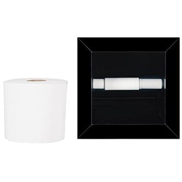Imagem de Nicho Porta Papel Higiênico em Porcelanato Polido - (Preto Absoluto) com Borda em Alumínio, 15x15x11 cm, com Rolete