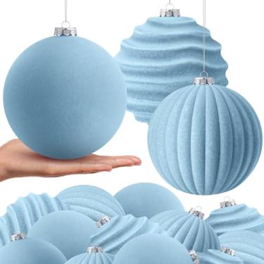 Imagem de Syhood 8 bolas de veludo de 15 cm, bolas de veludo para árvore de Natal, bolas de plástico para pendurar em árvore de Natal, guirlanda de casa, decoração de festa de casamento (azul claro)