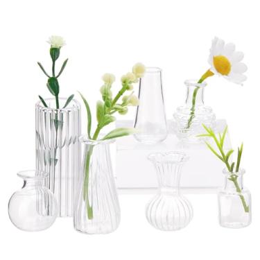 Imagem de SUPERFINDINGS 7 peças, 7 estilos, conjunto de vasos de vidro, mini vasos de vidro transparente, miniatura, vasos de flores, pequenos vasos de flores para decoração de mesa de centro de casamento