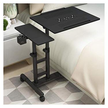 Imagem de Mesa lateral em forma de C, suporte para laptop, mesa dobrável portátil de altura ajustável com cesta lateral para mesa de escritório em casa sobre a cama (cor: 02) (14)