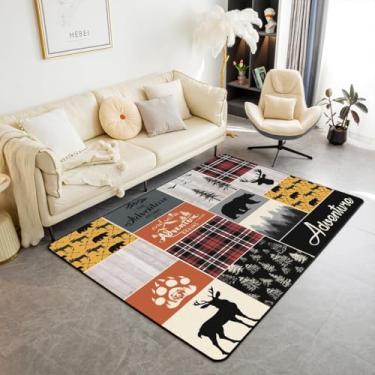 Imagem de Erosebridal Tapetes rústicos para sala de estar de casa de fazenda 7,5 x 12,5 cm, retrô, cabana, tapete decorativo, urso, bosque, cervo, para decoração de quarto, vintage, xadrez, buffalo, interior