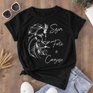 Imagem de Camiseta T-shirt Feminina Blusa Seja Forte Leão Judá seja forte - loja