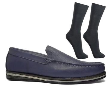 Imagem de Kit Sapato Democrata Mocassim Easy Ted Couro Masculino + Par De Meia