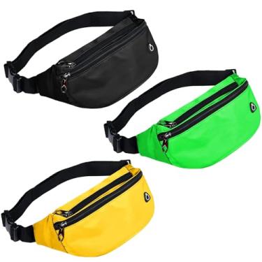 Imagem de Pochete para homens e mulheres, bolsa esportiva à prova d'água, bolsa de cinto para viagens, caminhadas, corrida, C - Pacote com 3 - Preto/Verde Estree/Amarelo, Large