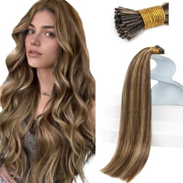 Imagem de Extensões de cabelo Sunny I Tip Cabelo humano Castanho Escuro Destaque Caramelo Loiro #4/27 Extensões de cabelo Liso Sedoso I Tip Fusion, Extensões de cabelo humano pré-ligado, Extensões de ponta I, 50 gramas/pacote 60 cm