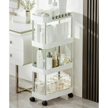 Imagem de Armário Carrinho Organizador Multiuso Com 4 Camadas Com Rodinhas Cozinha Banheiro Quarto Lavanderia (BRANCO,G)