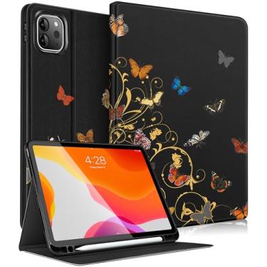 Imagem de Uppuppy Capa para Apple iPad Pro 12,9 polegadas para iPad 12,9 polegadas capa infantil bonito suporte fólio lápis feminino adolescentes meninas borboleta capa preta para iPad Pro 12,9 capa 6ª/5ª/4ª/3ª geração 2022/2021/2020/2018