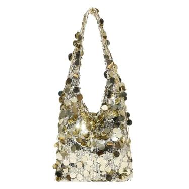 Imagem de Extolove Bolsa feminina com lantejoulas brilhantes para noite bolsa Hobo Glitter bolsa para festa de casamento, Lantejoulas grandes douradas