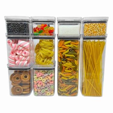 Imagem de Kit Potes Herméticos Porta Mantimentos Acrílico Empilháveis Quadrado Resistente Cozinha Dispensa(Kit 10 Potes)