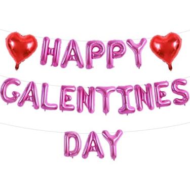 Imagem de TONIFUL 16 Inch Rose Red Happy Galentine's Day Letter Balloons & Heart Balloons Banner for Valentine's Day Wedding Anniversary Engagement Ladies Girls Party Supplies