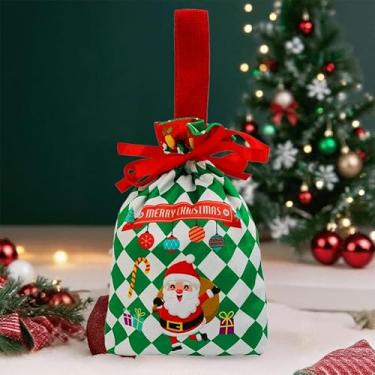 Imagem de Saco de cordão de veludo de Natal bonito padrão de Natal saco de presente de biscoito doce 2026 saco de armazenamento de embalagem de presente de festa de Natal (estilo 4, 23 * 17 cm)