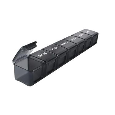 Imagem de 1 organizador de comprimidos portátil, dispensador semanal de medicamentos com 7 compartimentos, caixa de vitaminas com compartimentos selados para dosagem diária (preto