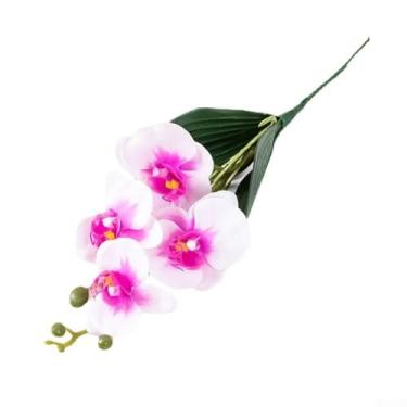 Imagem de Simulação de flor artificial de orquídea Phalaenopsis de quatro cabeças arranjo de flores em vaso coladas branco e roxo plantas falsas dentro de casa, decoração de Natal