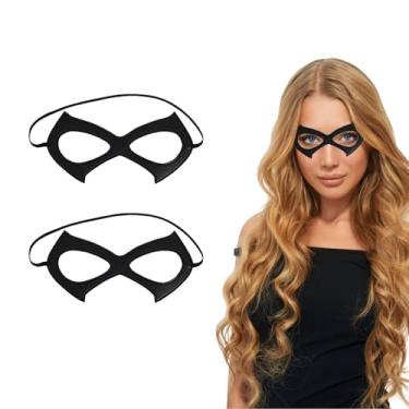 Imagem de JHJEWH Máscaras femininas de gato, máscara de olho de gato preto, meia máscara de couro, fantasia de Halloween, acessórios de cosplay, adereços (2 peças)