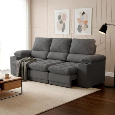 Imagem de Sofá Veneza 2,40m Retrátil Reclinável Grafite USB e Porta Copos - King