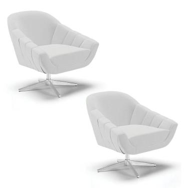 Imagem de Kit 02 Poltronas Giratória Linho Cinza A05 Base Cromada