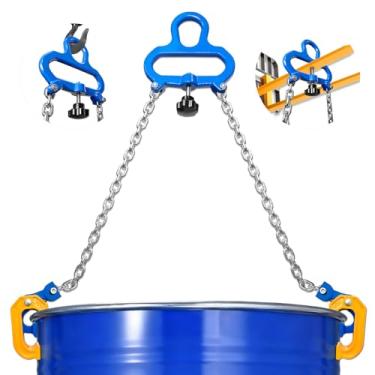 Imagem de FITHOIST Levantador de tambor de 140 litros, corrente de elevação de barril de 1 tonelada para tambores de aço e plástico, braçadeira de barril com 2 ganchos de travamento acionados por mola, anel de