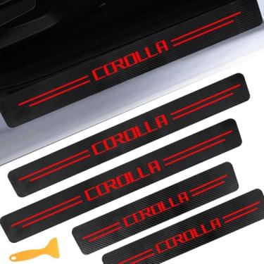 Imagem de CHIYLE Protetores de soleira de porta para Toyota Corolla, adesivo de peitoril de porta dianteira/traseira de couro de fibra de carbono para Toyota Corolla Accessores 2015 2016 2017 2018 2019 2020