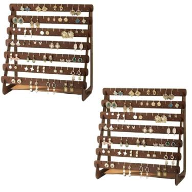 Imagem de Suporte de joalheria, organizador de brinquedos de brincos para mulheres, suporte de brinco de madeira com 50 orifícios, suporte de brinco para tachas e tangas, design compacto (2)