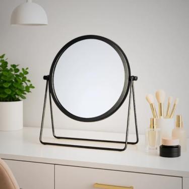 Imagem de Espelho Redondo 360 Base Dupla Luxo Moderno Bancada Cloused Maquiagem Blogueira (Preto)