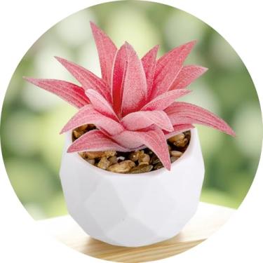 Imagem de Plantas suculentas artificiais falsas para mesa, suculentas falsas realistas em vasos de plástico, mini decoração de suculentas coloridas para quarto, banheiro, escritório, prateleira (rosa C)