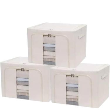 Imagem de Conjunto de 3 Caixas Organizadoras, 60L, Impermeável, Antimofo, com Zíper, para Roupas, Brinquedos e Sapatos, 50x40x30cm, Cores Sortidas