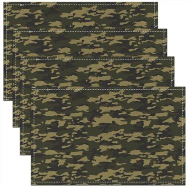Imagem de Feelyou Jogo americano de camuflagem, conjunto de 4 tapetes de mesa camuflados verdes de caça para festa, cozinha, jantar, decoração, exército, camuflagem, tapete para mesa, decoração de férias