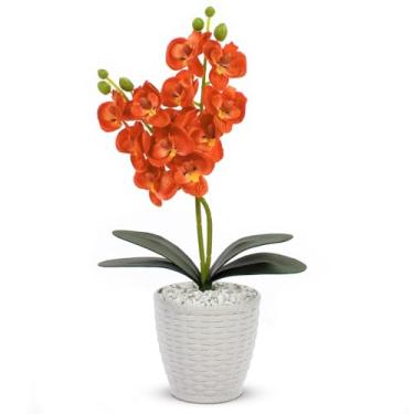 Imagem de Vaso Flores Artificiais Arranjo Orquideas Decorativas Orquídea 28cm(Laranja)