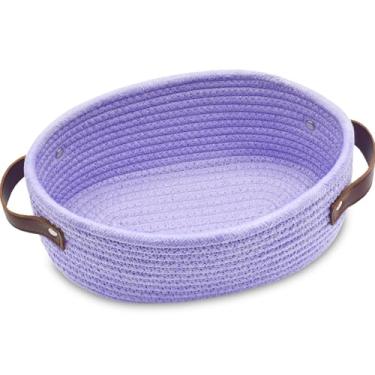 Imagem de Pequena cesta de tecido, mini cesta de armazenamento de corda de algodão, pequena cesta de Páscoa branca, cesta de prateleira, cesta decorativa oval, cesta de presente vazia