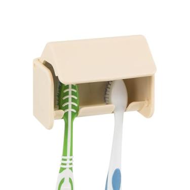 Imagem de Linkidea Suporte de escova de dentes de parede com capa, 2 compartimentos de plástico autoadesivo para escova cabide para chuveiro, compatível com Oral-B CrossAction, Colgate Renewal, Reach Essentials