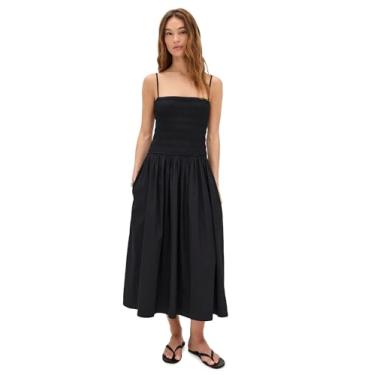Imagem de Madewell Vestido longo feminino popelina com franzido, Preto Jet, G
