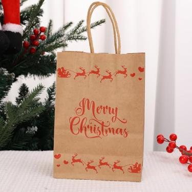 Imagem de Sacos de presente de papel kraft de Natal com alças reutilizáveis para festa de Natal, biscoitos, sacos de embrulho estilo F